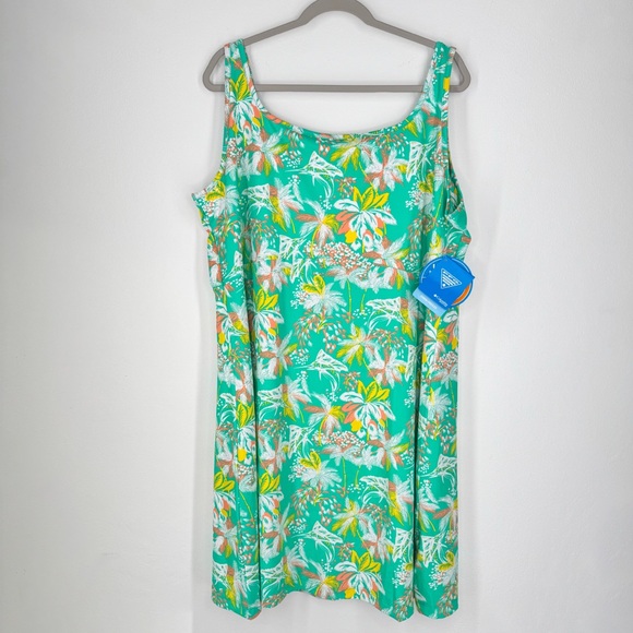 NWT Columbia PFG Green Tank Dress Palm Trees Swordfish SPF 50 Women’s Size 2X - Picture 1 of 14